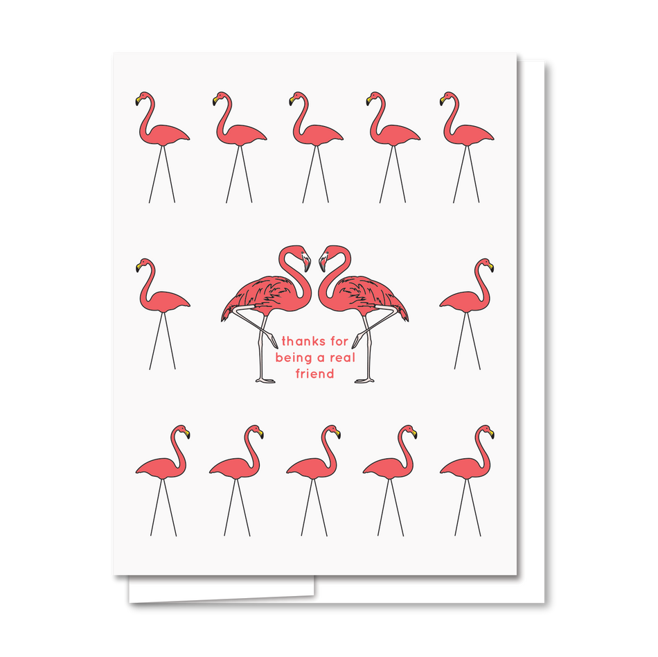 Quick Brown Fox Letterpress Real Friend Flamingo Card