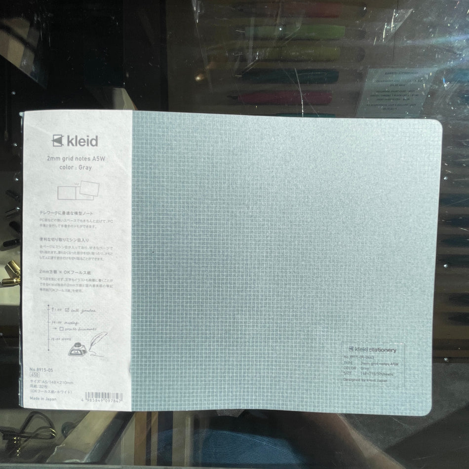 Kleid Stationery Horizontal 2mm Grid Notebook - Grey with White Paper