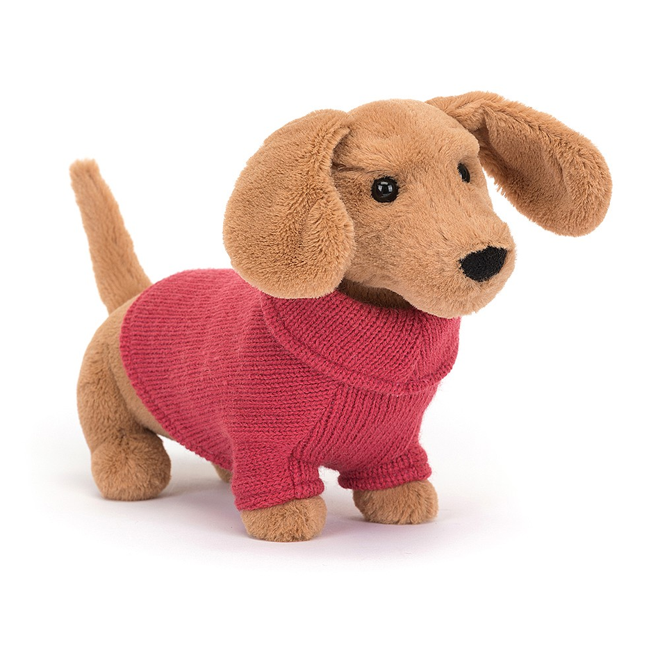 Pink Sweater Sausage Dog Plushie by Jellycat