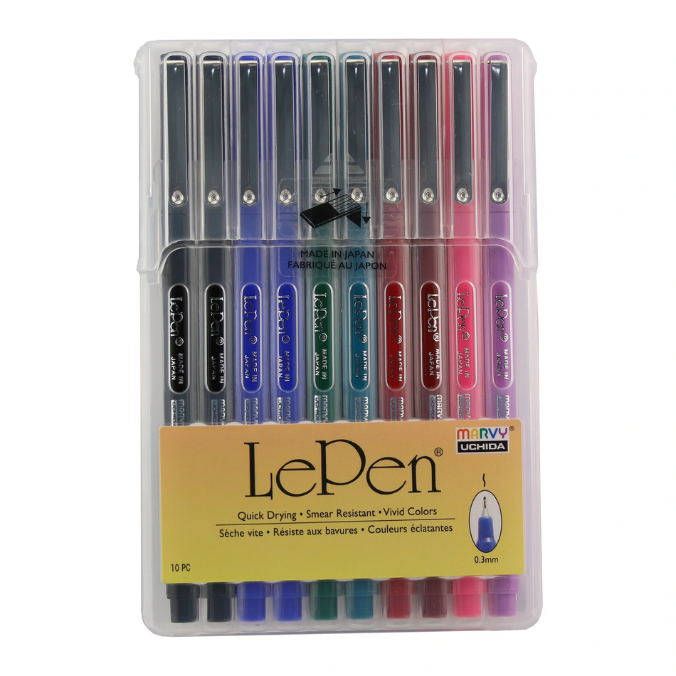 Le Pen Fine Felt Tip Marker Set - Basic Colors Collection (10 Pieces)