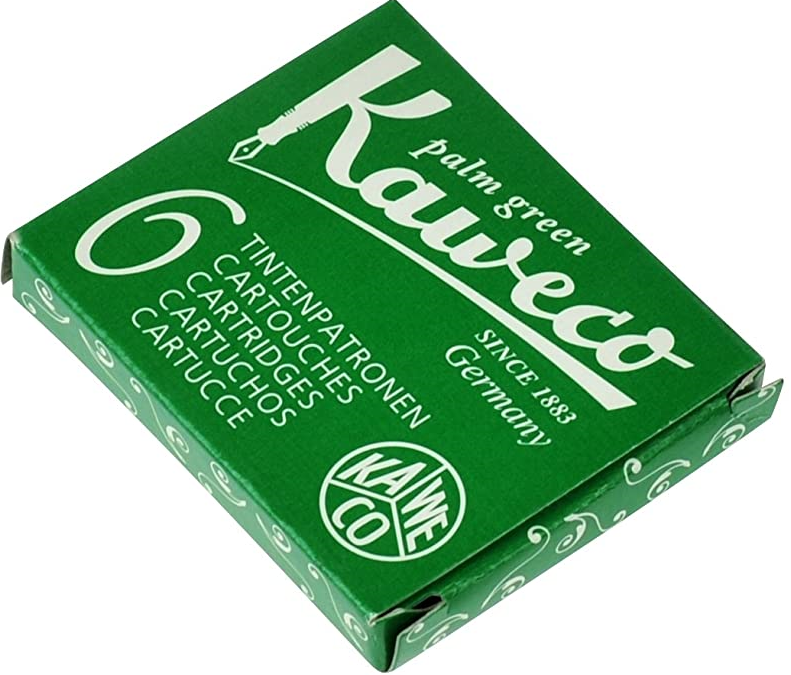 Kaweco Green Ink Cartridges - Pack Of 6 For Fountain Pens, Quick & Easy Replacement
