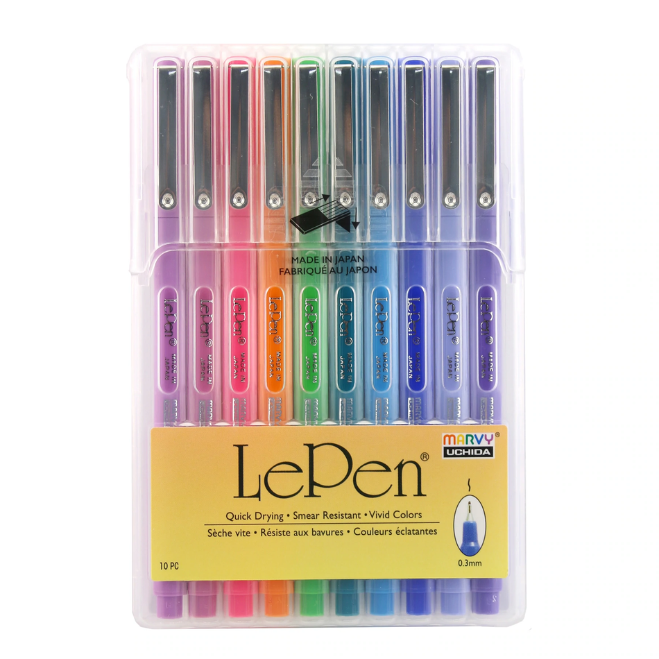 Le Pen Fine Felt Tip Marker Set - Bright Color Collection (10 Pieces)