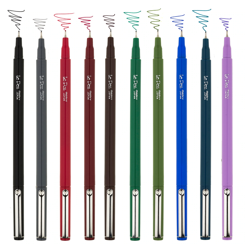 Le Pen Fine Felt Tip Marker Set - Dark Colors Collection (10 Pieces)