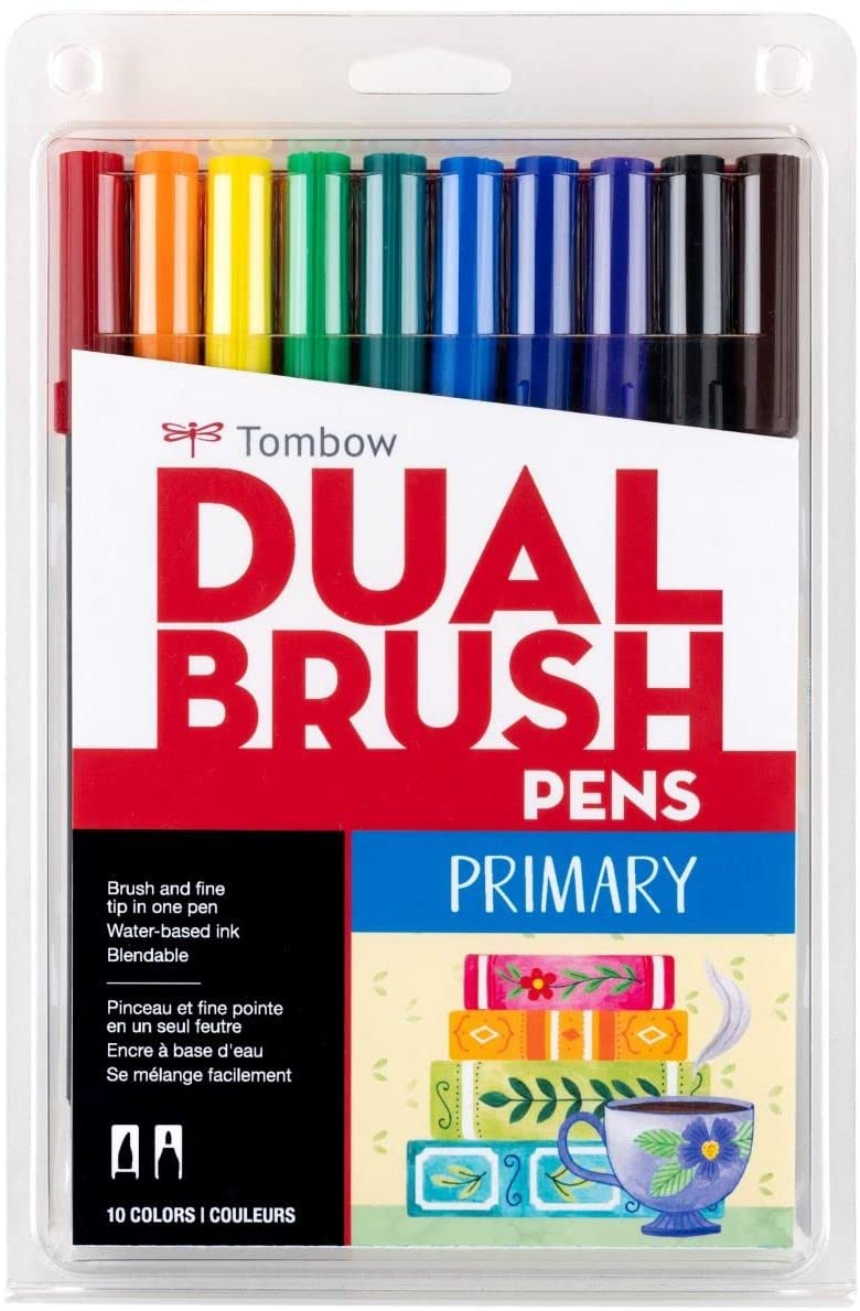 Tombow Dual Brush Pens, Dual-Tip Art Markers, Bright Set, 6 Pack