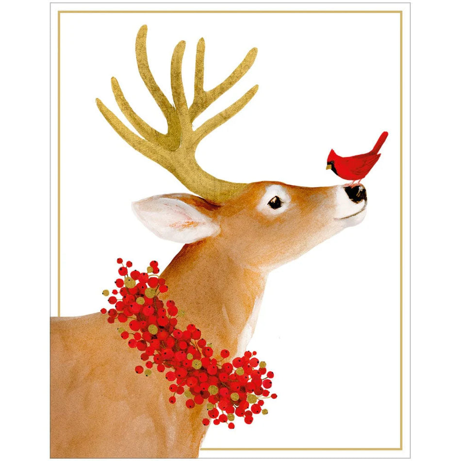 Caspari Deer And Cardinal Petite Boxed Christmas Cards