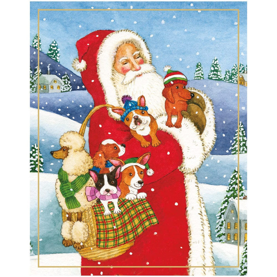 Caspari Santa With Dogs Petite Boxed Christmas Cards