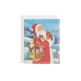 Caspari Santa With Dogs Petite Boxed Christmas Cards