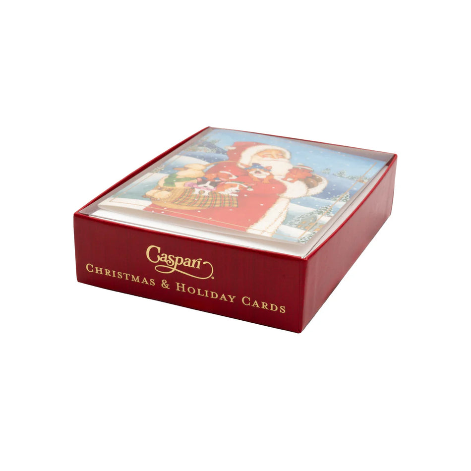 Caspari Santa With Dogs Petite Boxed Christmas Cards