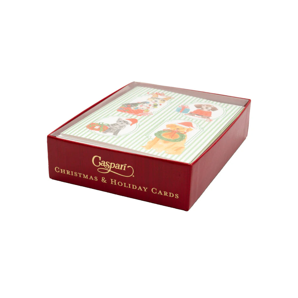 Caspari Presenting Pets Petite Boxed Christmas Cards