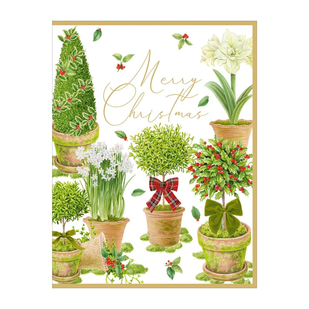 Caspari Winter Topiaries Classic Boxed Christmas Cards