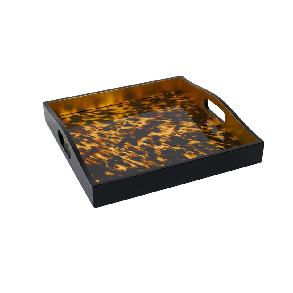Caspari Tortoiseshell Lacquer Square Tray-14X14