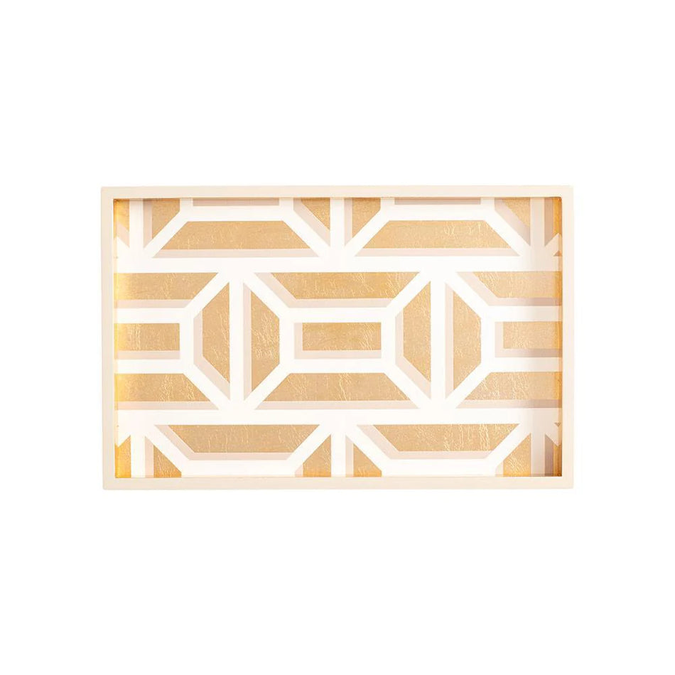 Caspari Garden Gate Lacquer Vanity Tray in White & Gold
