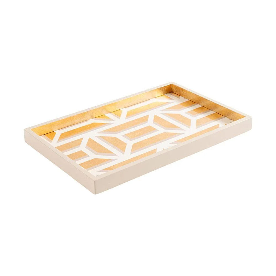 Caspari Garden Gate Lacquer Vanity Tray in White & Gold