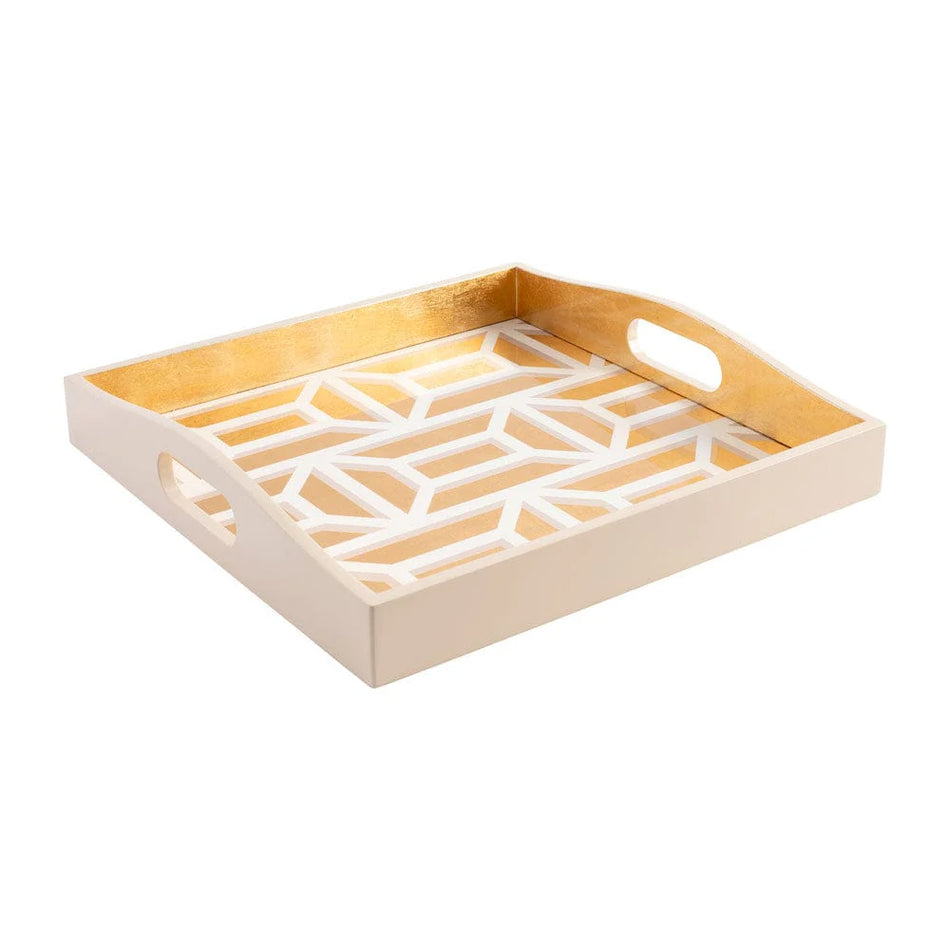 Caspari Garden Gate Lacquer Square Tray in White & Gold