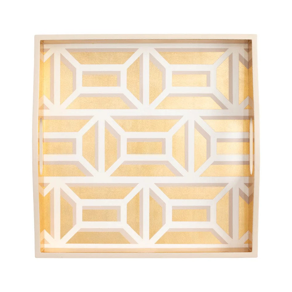 Caspari Garden Gate Lacquer Square Tray in White & Gold