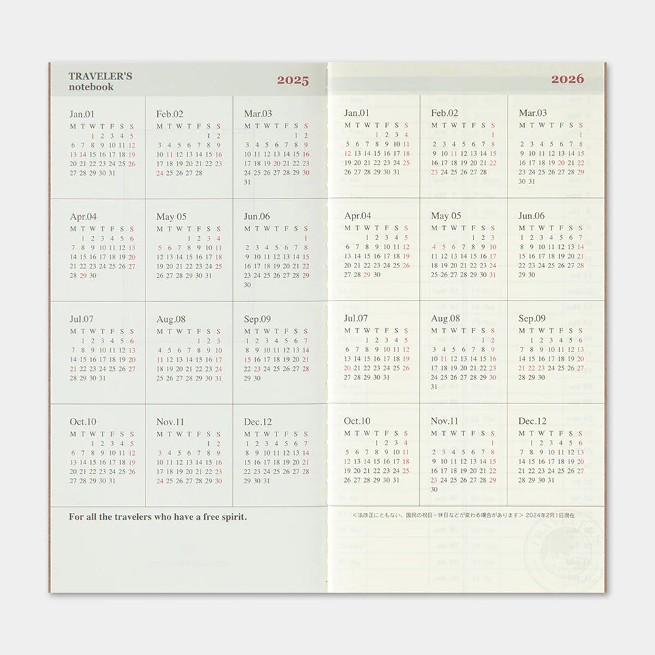 TRAVELER'S notebook Refill 2025 Weekly Vertical (Regular Size)
