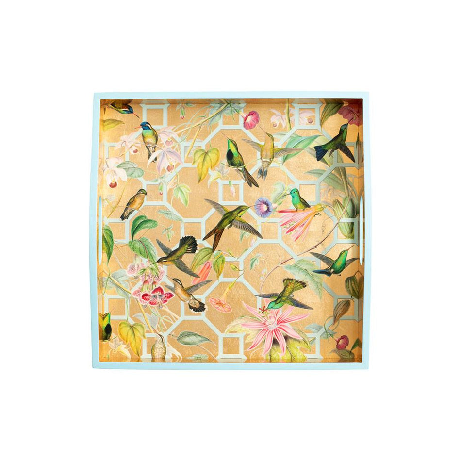 Caspari Hummingbird Trellis Lacquer Square Tray