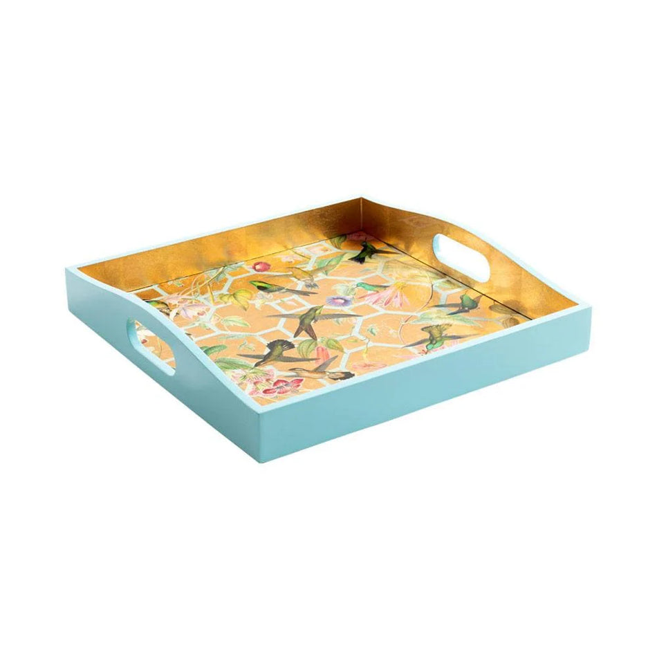 Caspari Hummingbird Trellis Lacquer Square Tray