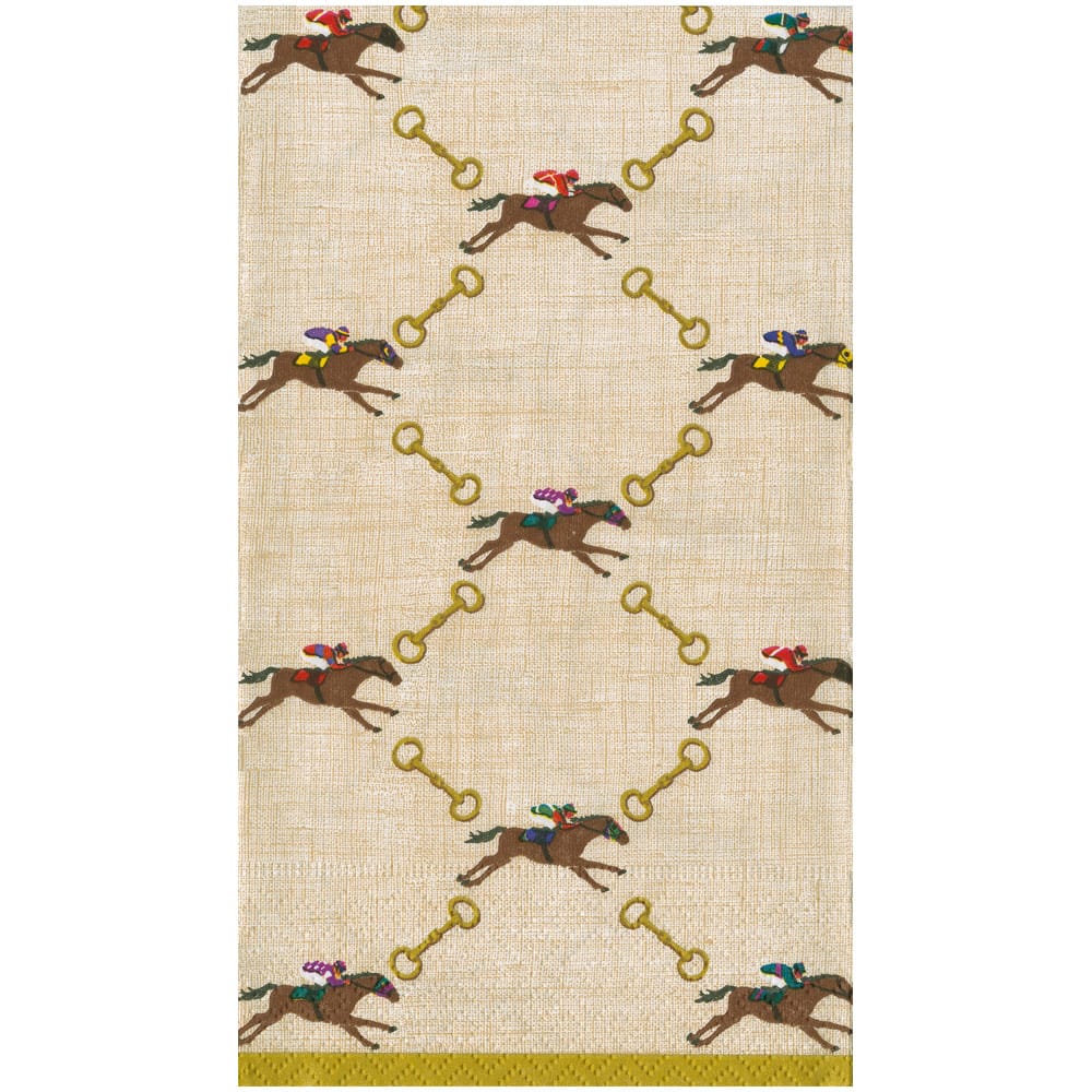 Caspari And They're Off! Linen Guest Towel