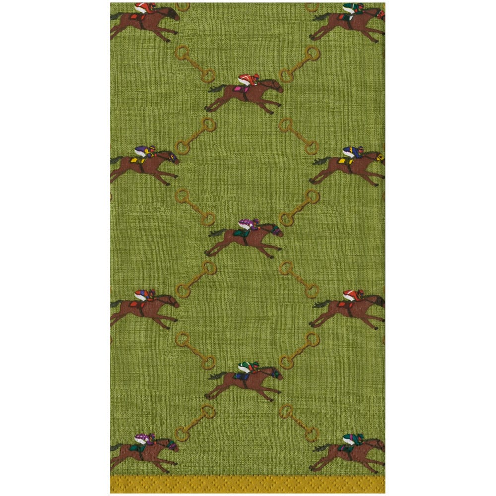Caspari And They're Off! Sage Guest Towel