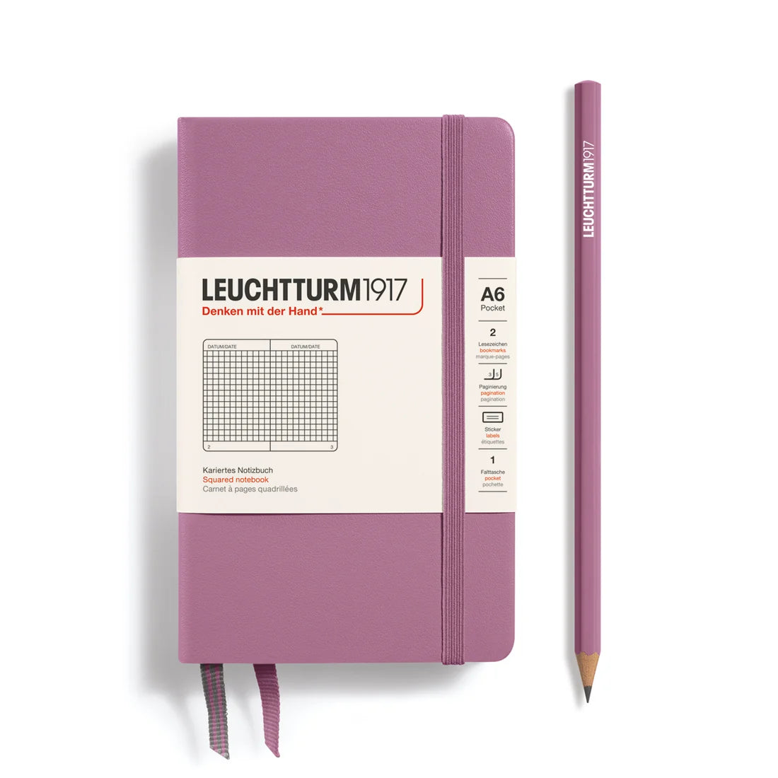 LEUCHTTURM1917 Notebook Pocket (A6) Hardcover, 187 p., squared - Dusty Rose