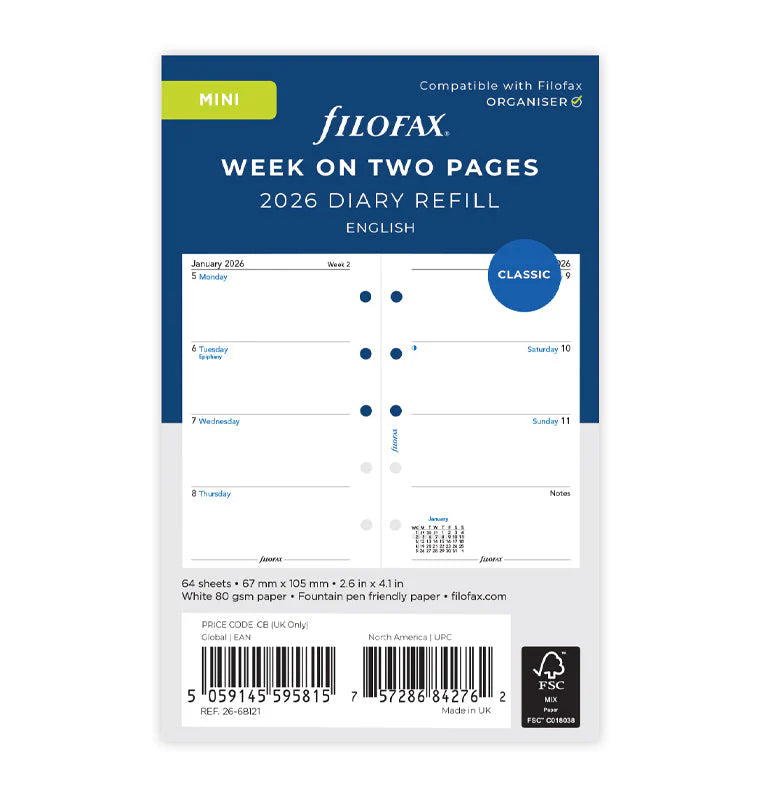 Filofax 2026 Mini Week on Two Pages Refill