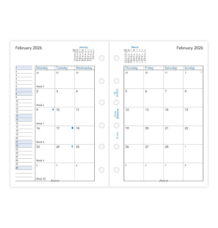 Filofax 2026 Pocket Month on Two Pages Refill
