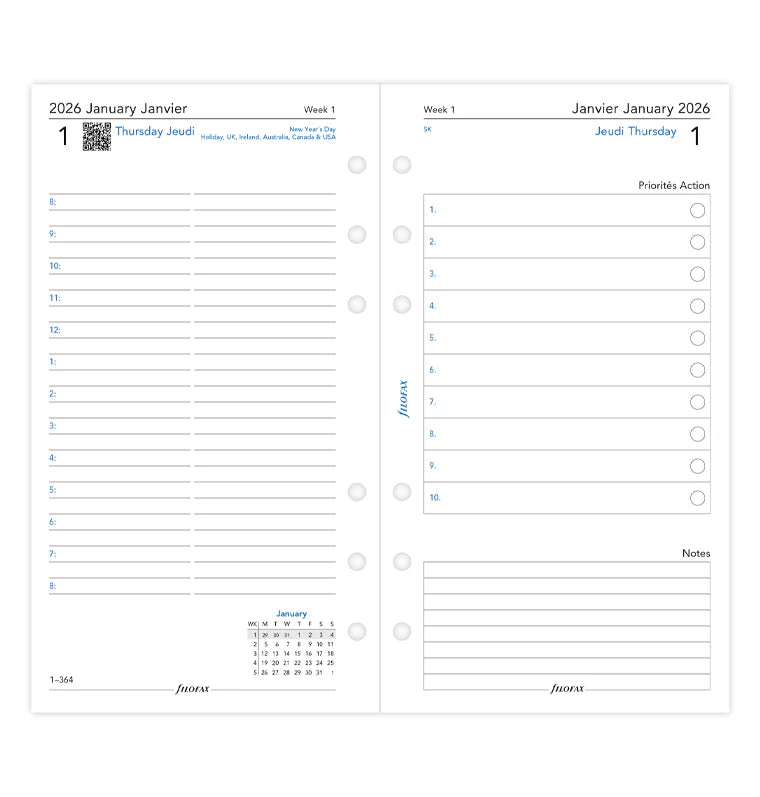 Filofax 2026 Personal One Day on Two Pages Refill