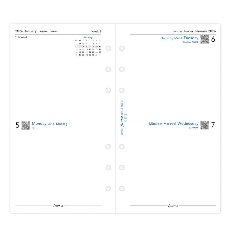 Filofax 2026 Personal Two Days on One Page Refill