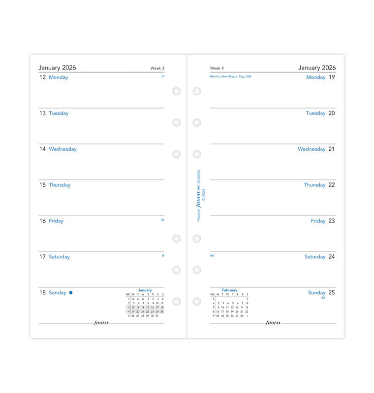 Filofax 2026 Personal Week on One Page Refill