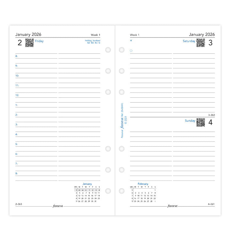 Filofax 2026 Personal One Day on a Page Refill