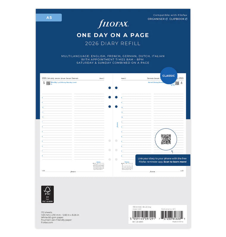 Filofax 2026 A5 One Day on a Page Refill