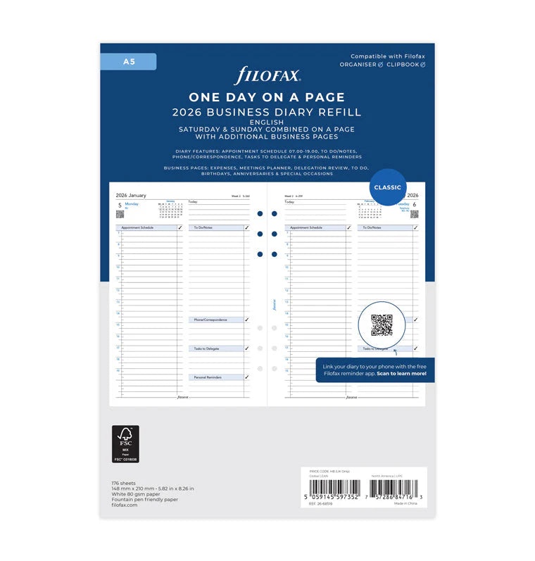 Filofax 2026 A5 One Day on a Page Business Diary Refill