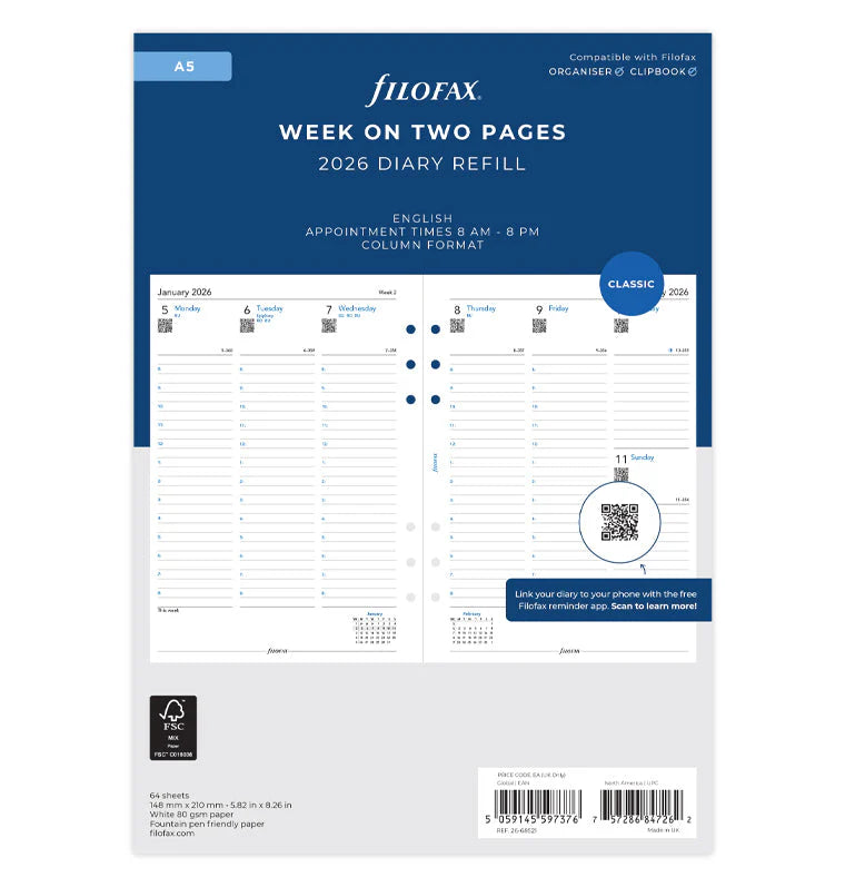 Filofax 2026 A5 Week on Two Pages with Appointments Refill