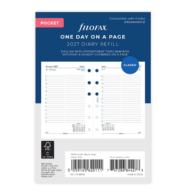Filofax 2027 Pocket One Day on a Page Refill
