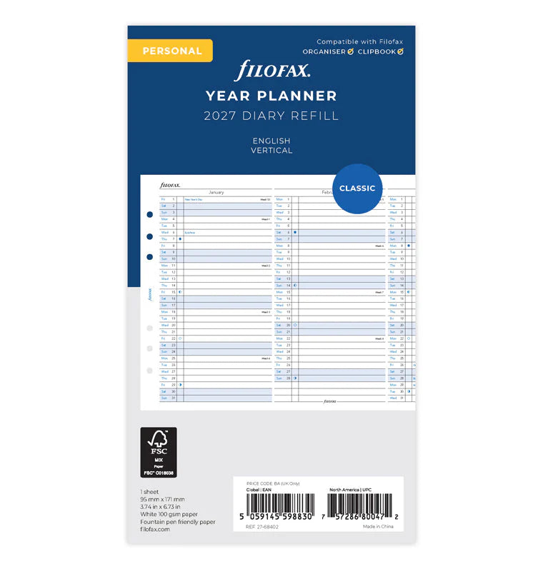 Filofax 2027 Personal Year Planner Refill