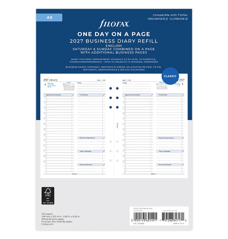 Filofax 2027 A5 One Day On A Page Business