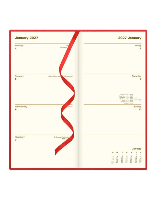 LETTS 2027 Belgravia Slim Week to View Leather Diary with Planners - English (Red)