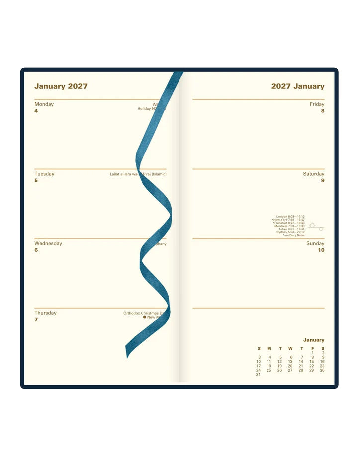 Letts Signature Slim Week to View Leather Diary with Planners 2027 - Blue