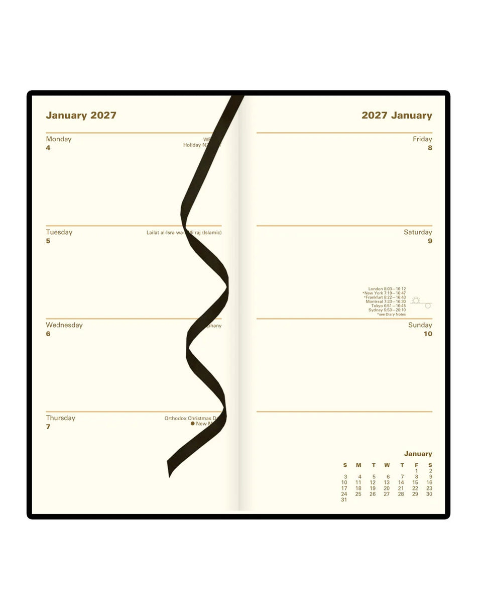 Letts Signature Slim Week to View Leather Diary with Planners 2027 - Black