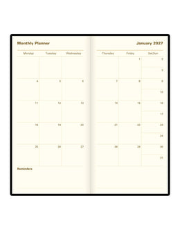 Letts Signature Slim Week to View Leather Diary with Planners 2027 - Black