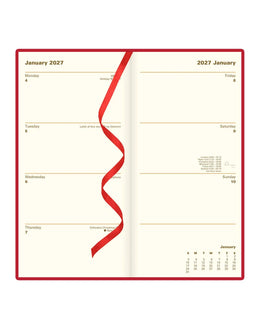 Letts Signature Slim Week to View Leather Diary with Planners 2027 - Red