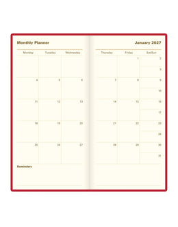 Letts Signature Slim Week to View Leather Diary with Planners 2027 - Red