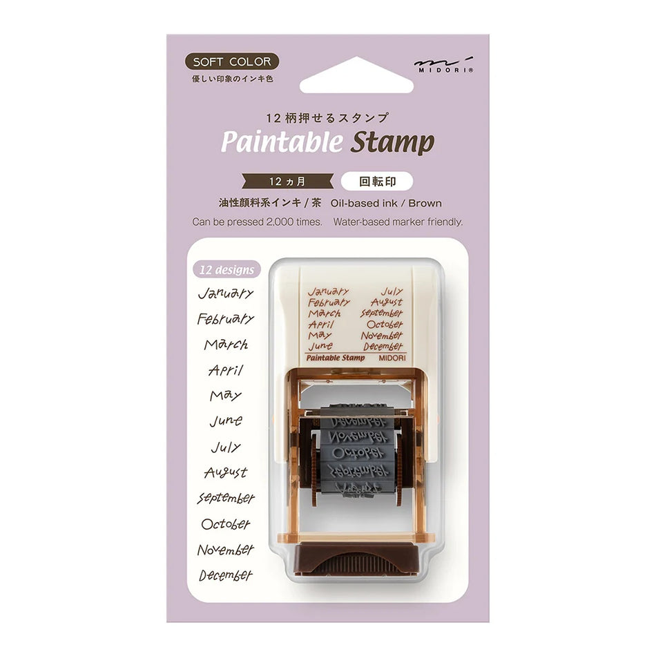 Midori Brown Paintable Rotating Stamp Self Inking - Months of the Year