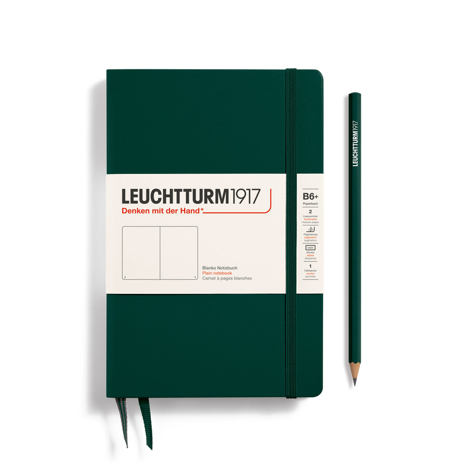 LEUCHTTURM1917 Paperback (B6+), Hardcover, 219 pages, plain - Forest Green