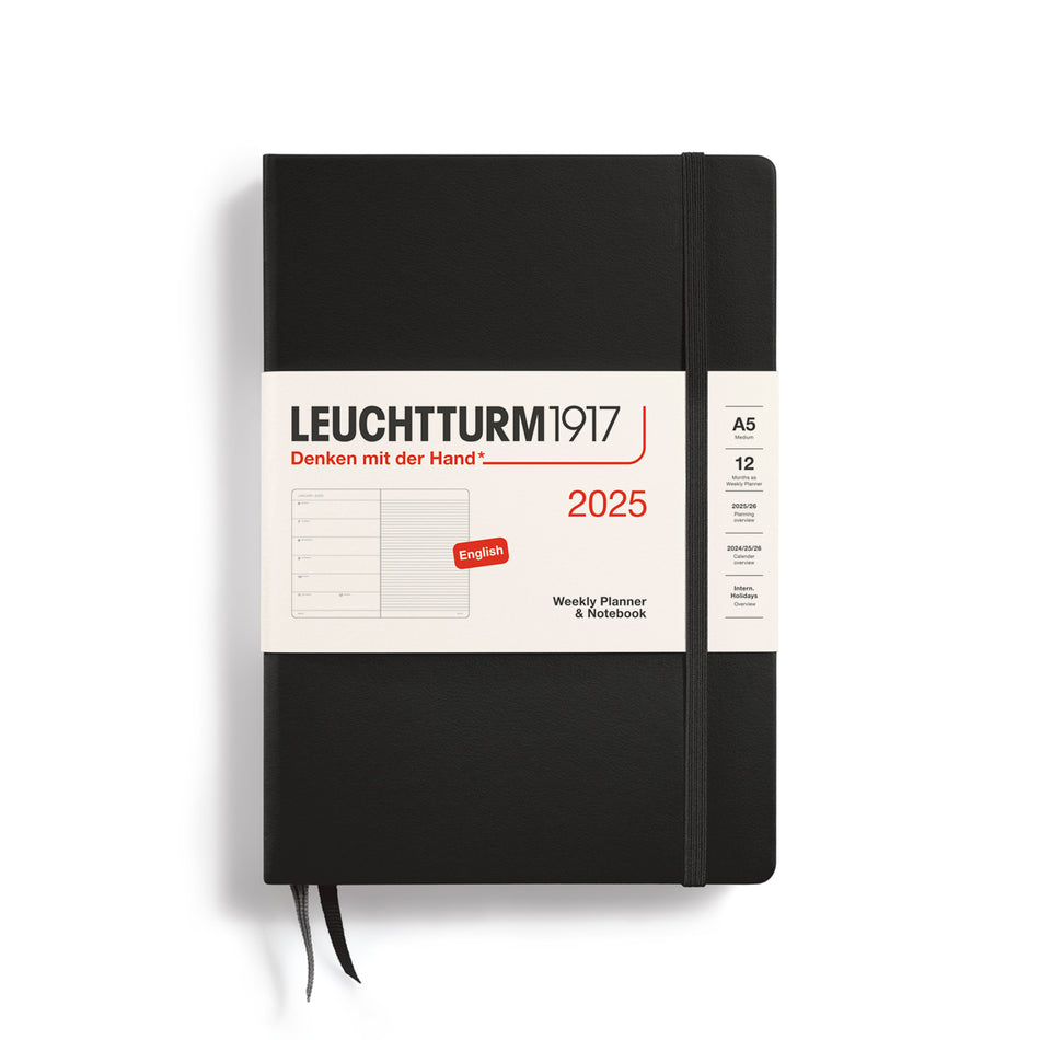 LEUCHTTURM1917 Weekly Planner & Notebook 2025, Medium (A5) Hardcover - Black