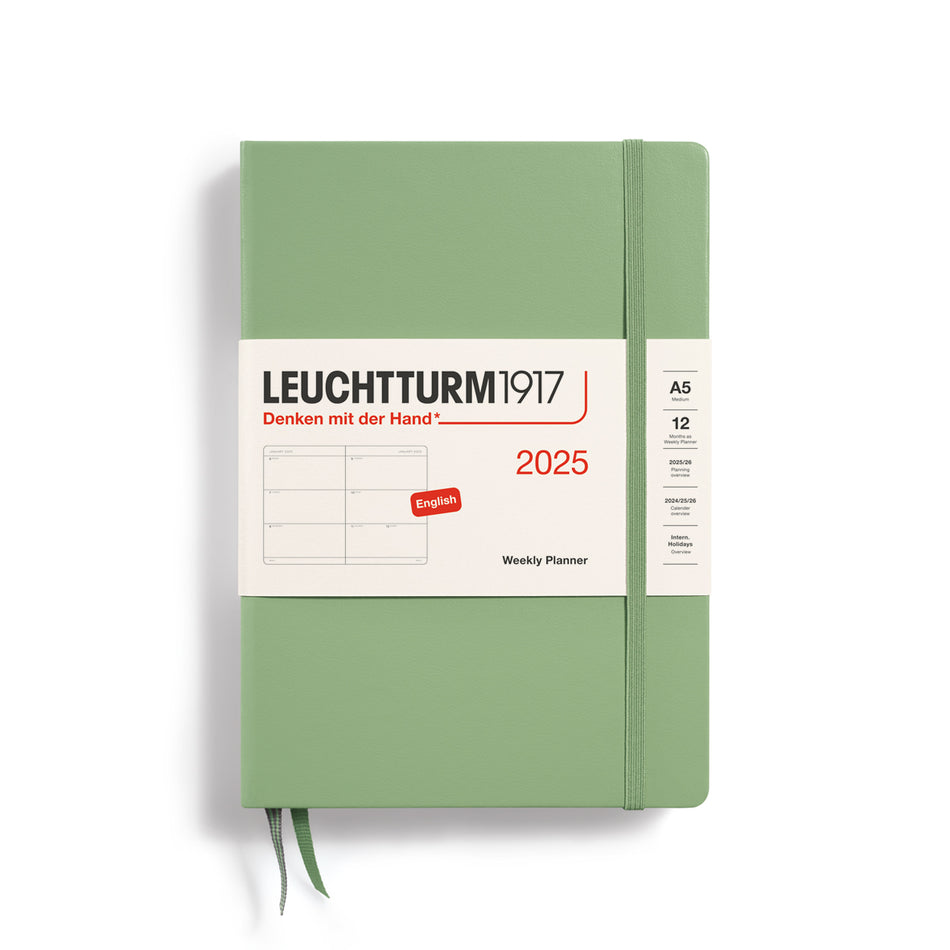 LEUCHTTURM1917 Weekly Planner 2025, Medium (A5) Hardcover - Sage Green