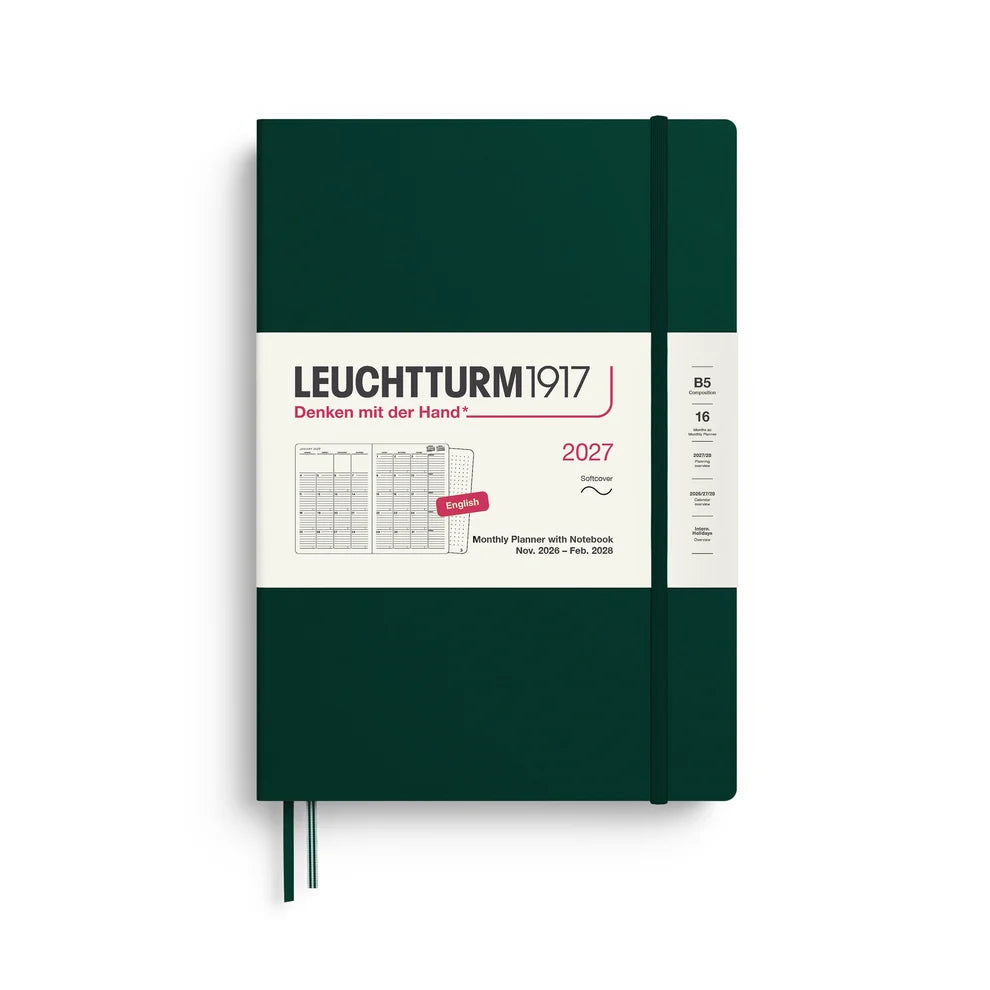 LEUCHTTURM1917 2027 B5 Softcover Monthly Planner w/ Notebook - Forest Green