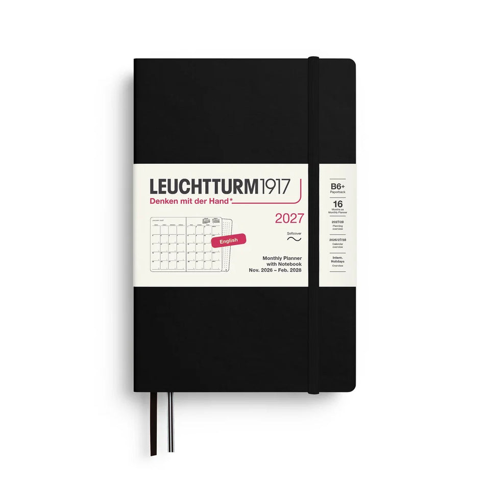 LEUCHTTURM1917 2027 B6+ Softcover Monthly Planner with Notebook - Black