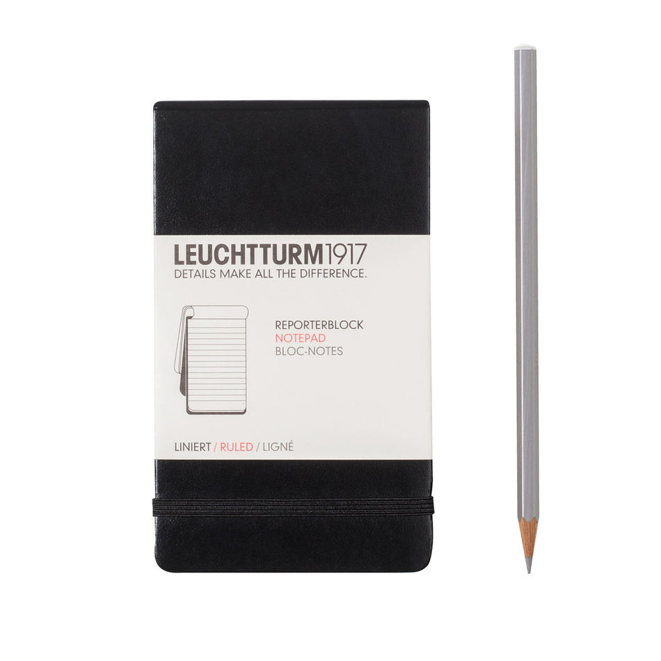 LEUCHTTURM1917 Reporter Notepad Pocket (A6) Hardcover, 94 Numbered Sheets/184 Pages, Ruled - Black